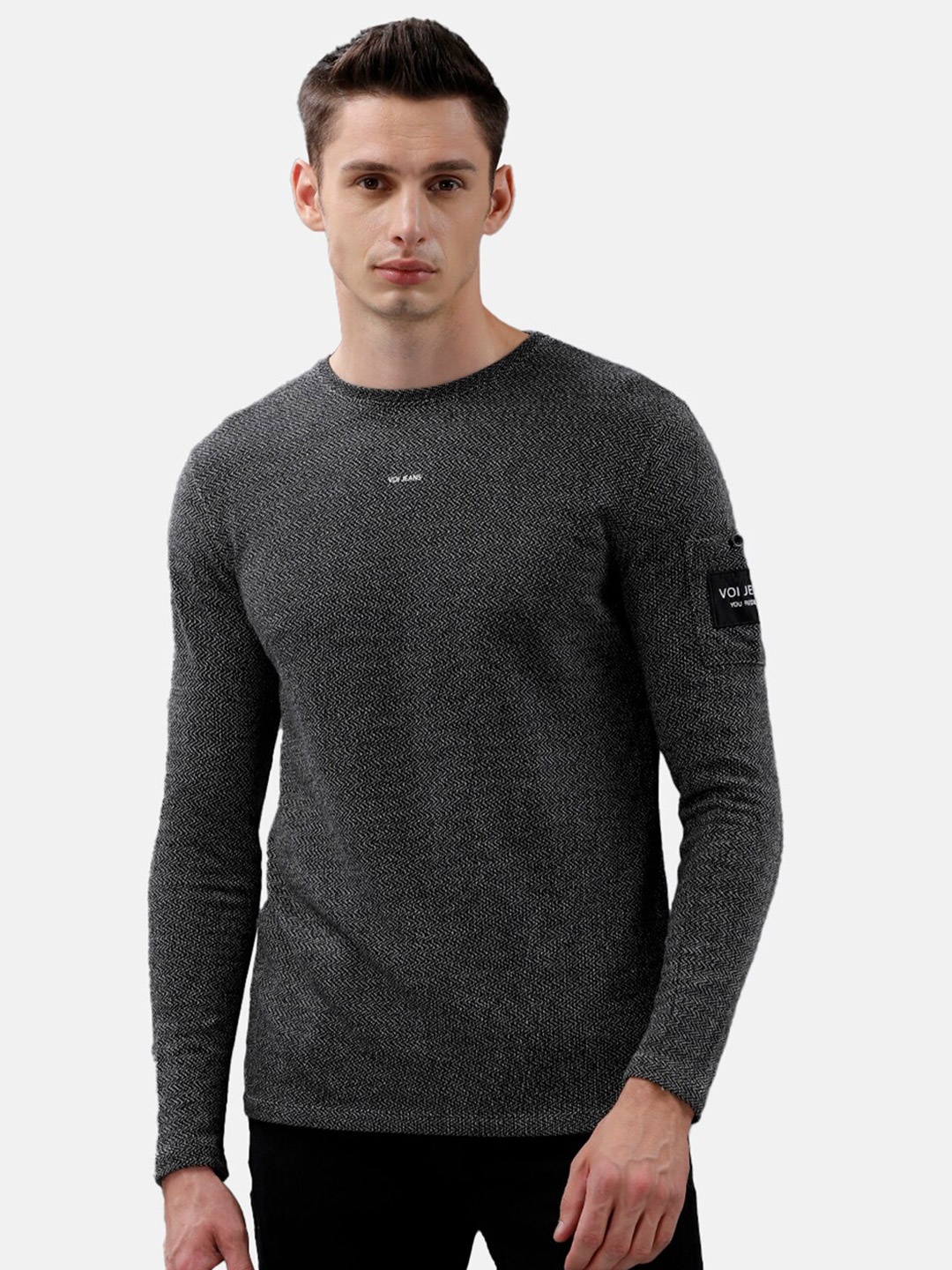 

Voi Jeans Men Black Sleeve Pocket Cotton Sweatshirt