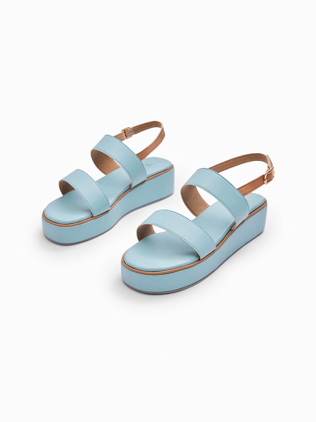 

The Label Life Women Blue Flatform Heeled Sandals with Buckles