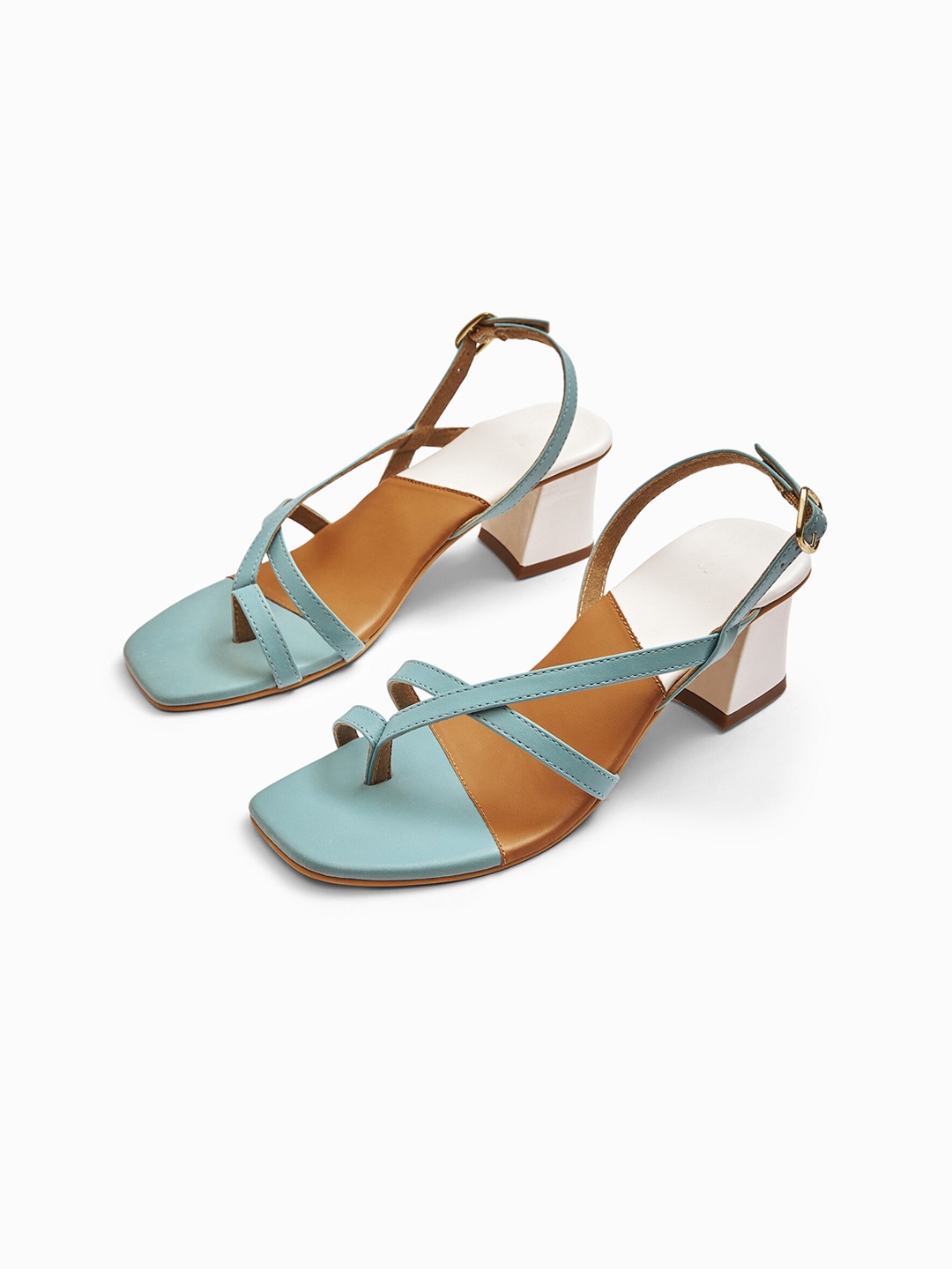 

The Label Life Blue & Mustard Colourblocked Block Heeled Sandals