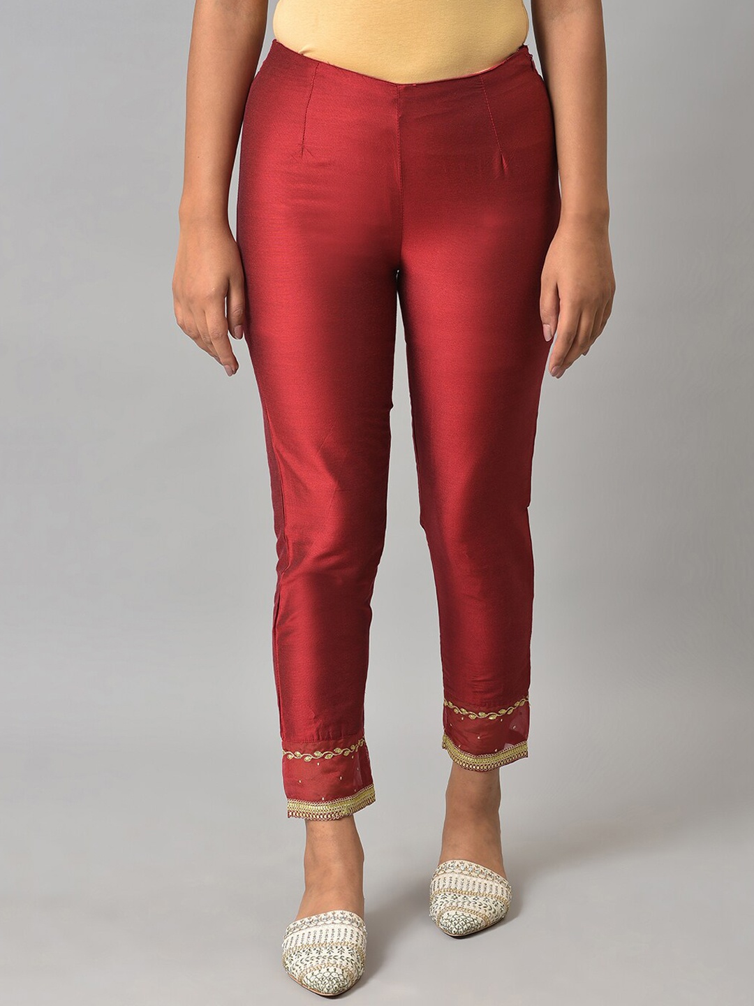 

W Women Red Slim Fit Easy Wash Trousers