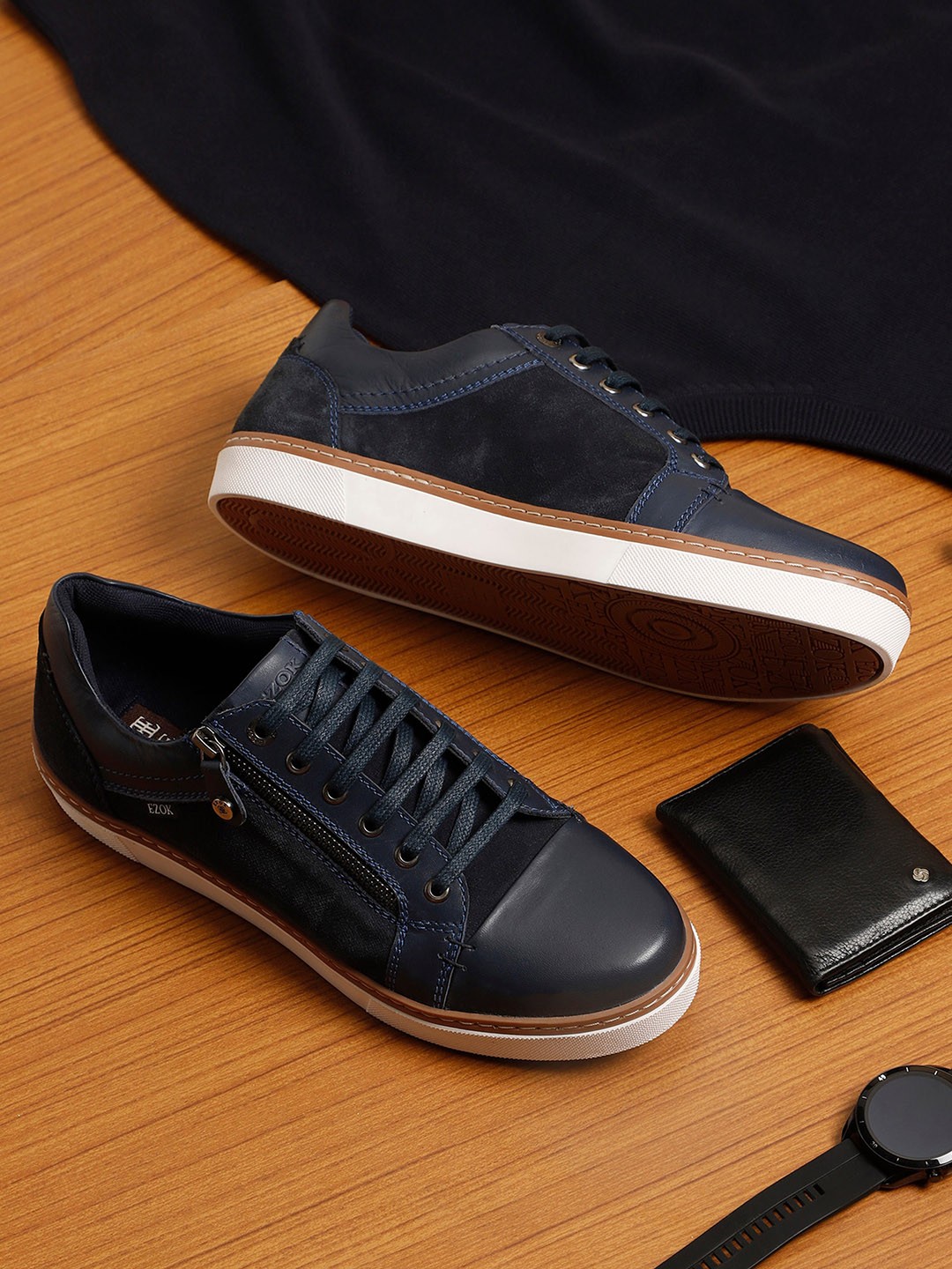 

EZOK Men Leather Sneakers, Blue