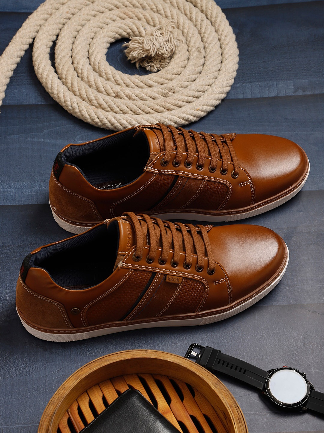 

EZOK Men Tan Leather Sneakers