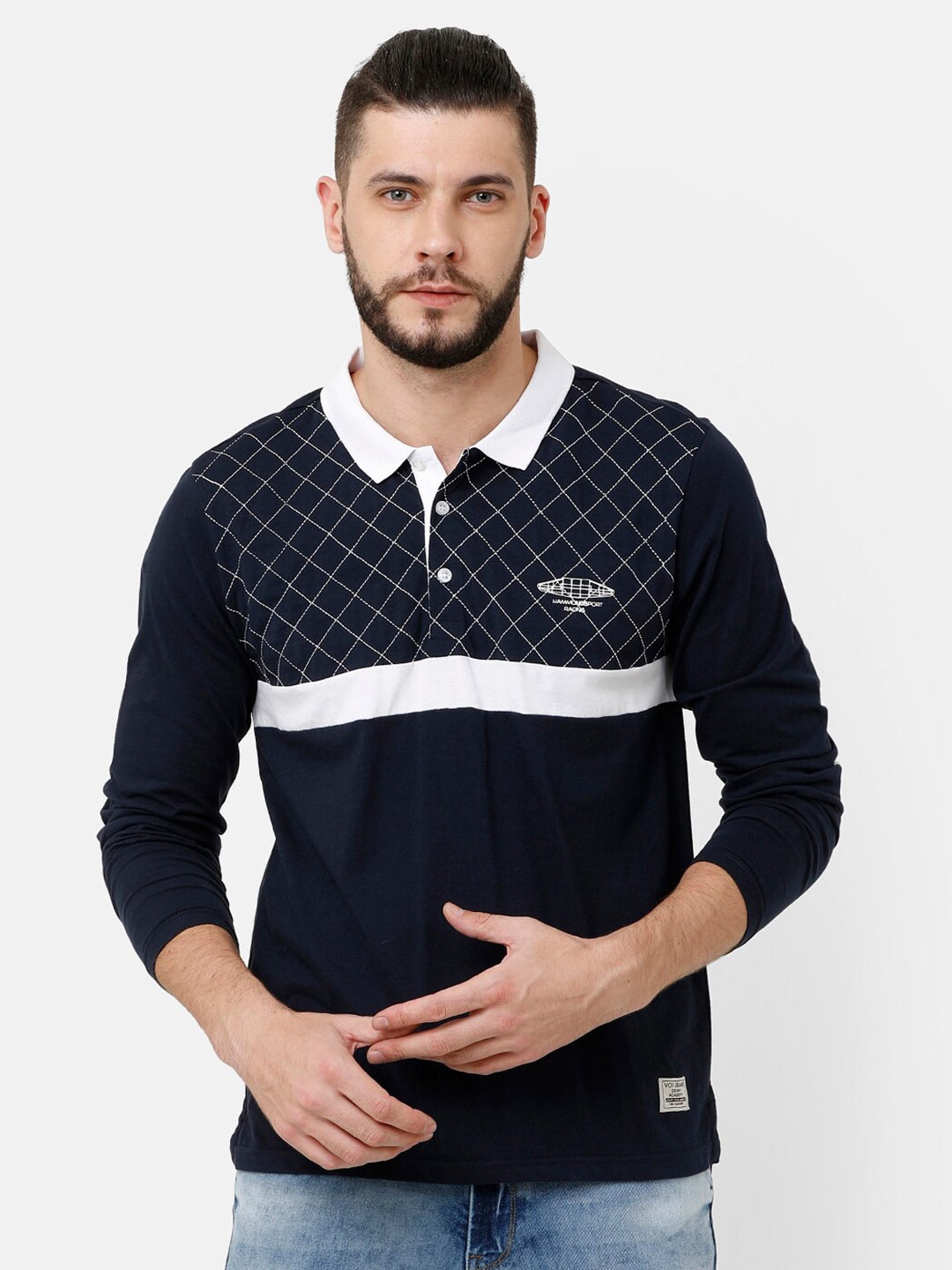 

Voi Jeans Men Navy Blue Printed Polo Collar T-shirt