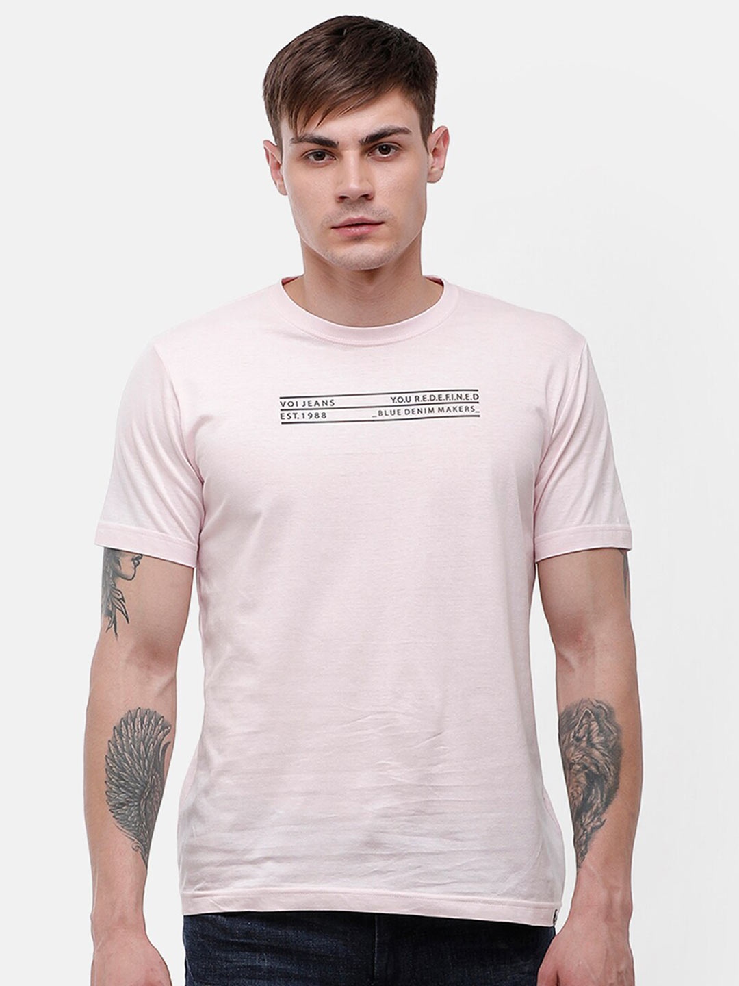 

Voi Jeans Men Printed T-shirt, Pink