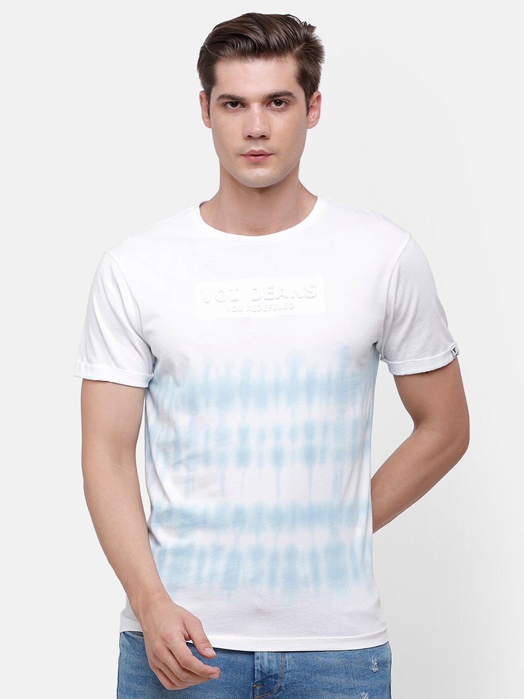 

Voi Jeans Men White Tie and Dye Dyed Cotton T-shirt