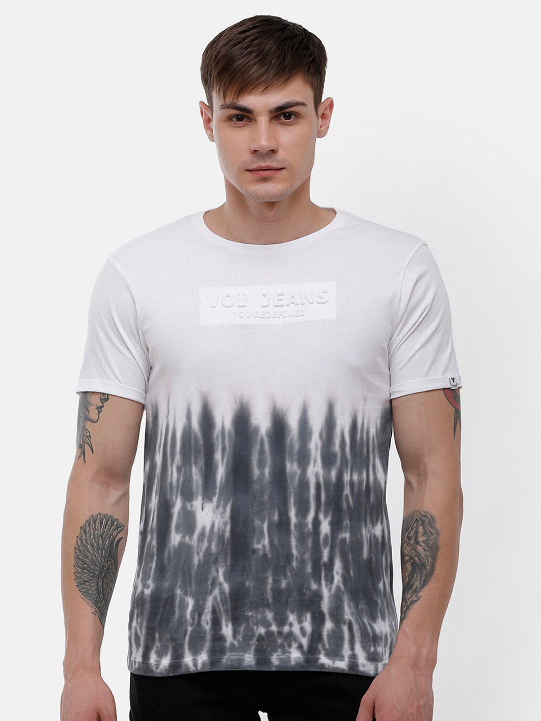 

Voi Jeans Tie and Dye Round Neck Cotton T-shirt, White