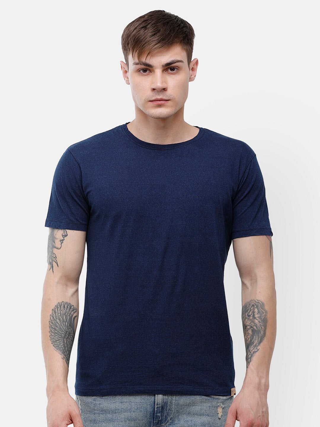 

Voi Jeans Men Blue Solid Slim Fit Cotton T-shirt