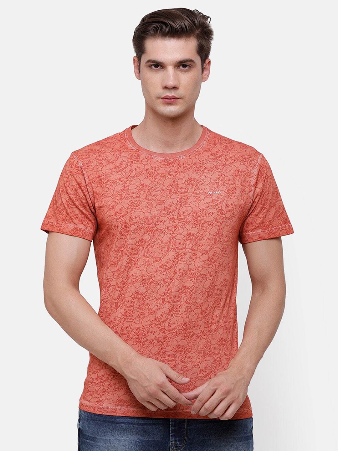 

Voi Jeans Men Orange Printed Cotton T-shirt