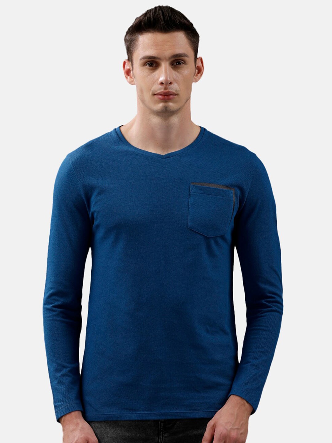 

Voi Jeans Slim Fit Round Neck Cotton T-shirt, Blue