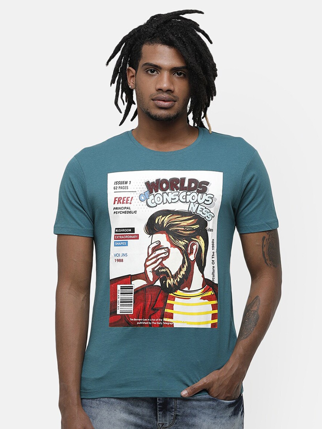 

Voi Jeans Men Cotton Green Printed T-shirt