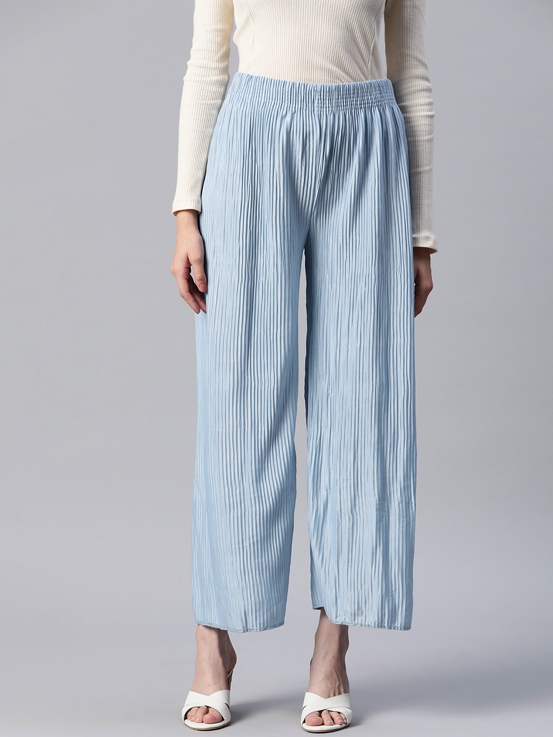 

Readiprint Fashions Women Blue Flared High-Rise Pleated Palazzos