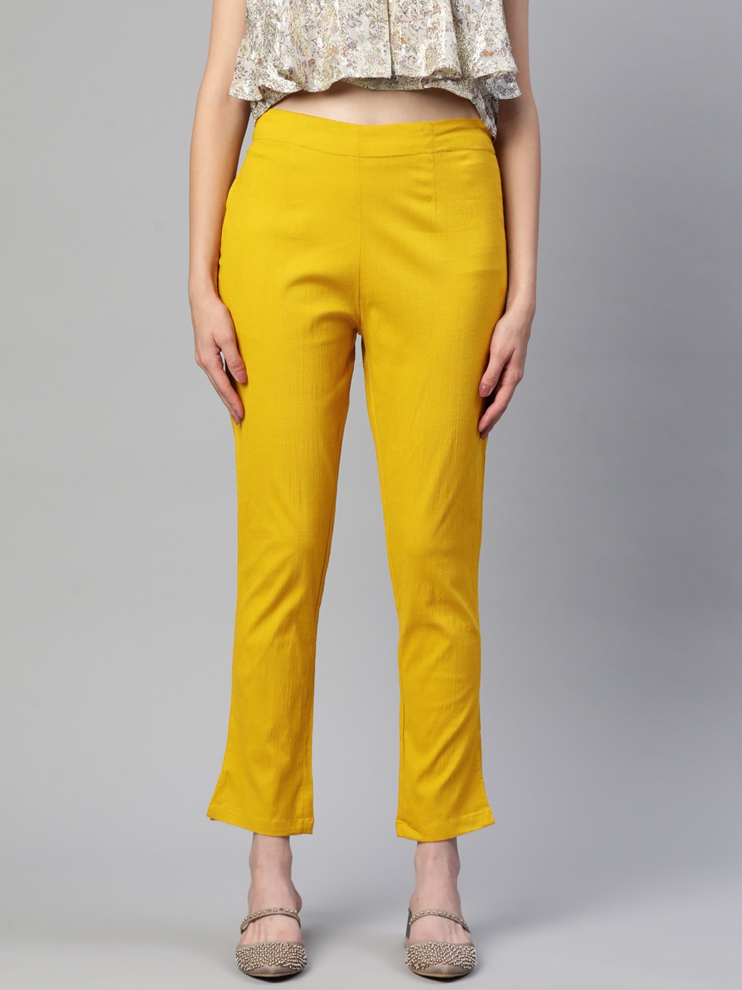 Readiprint Fashions Women Mustard Yellow Solid Regular Trousers