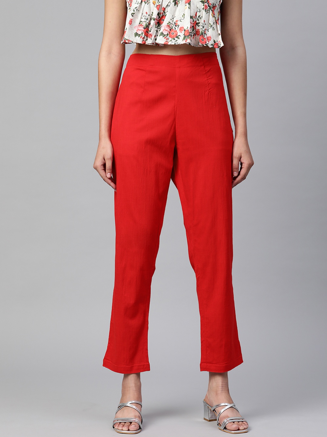 

Readiprint Fashions Women Red Regular Easy Wash Cropped Trousers