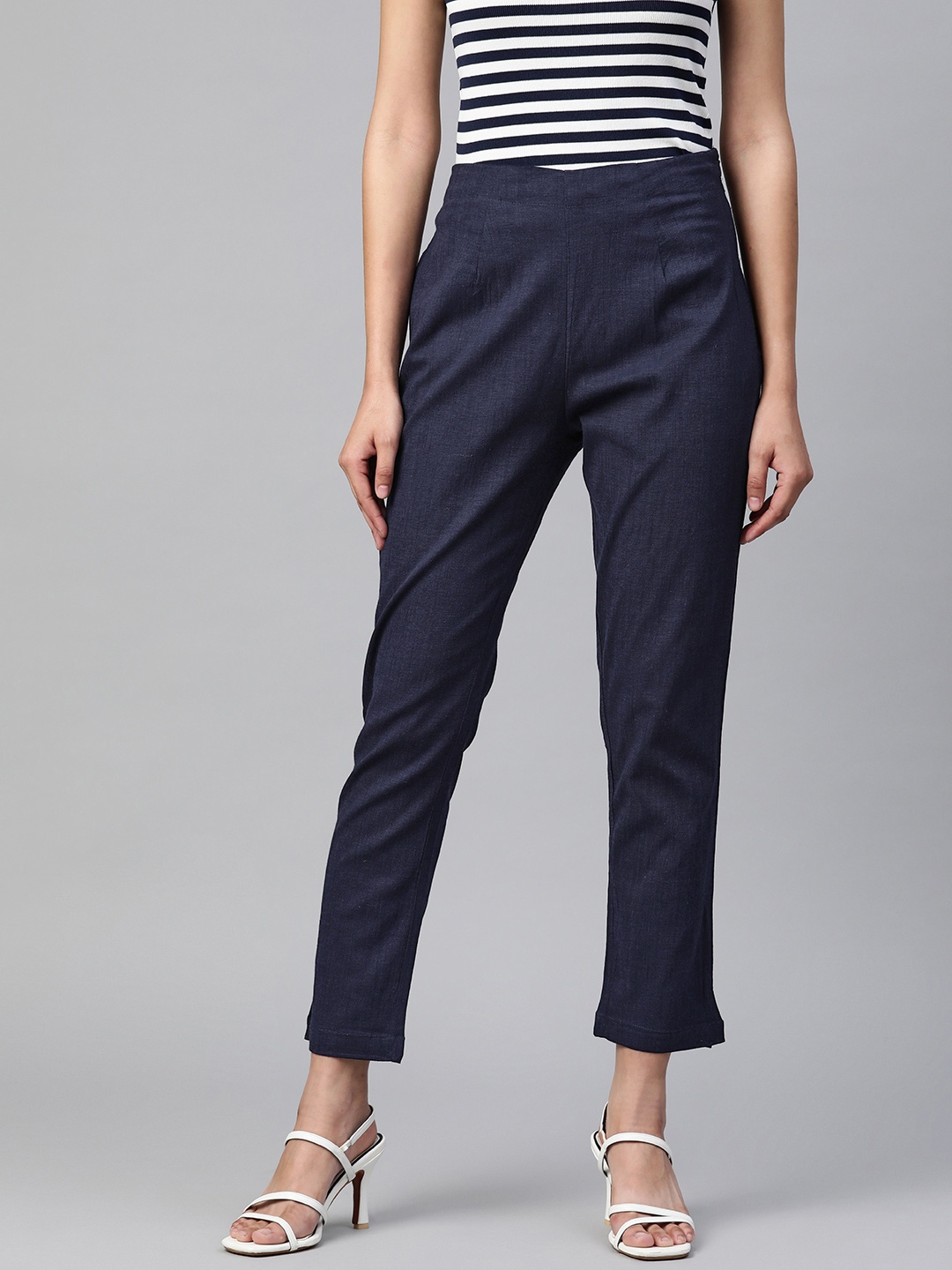 

Readiprint Women Navy Blue Easy Wash Cropped Regular Trousers