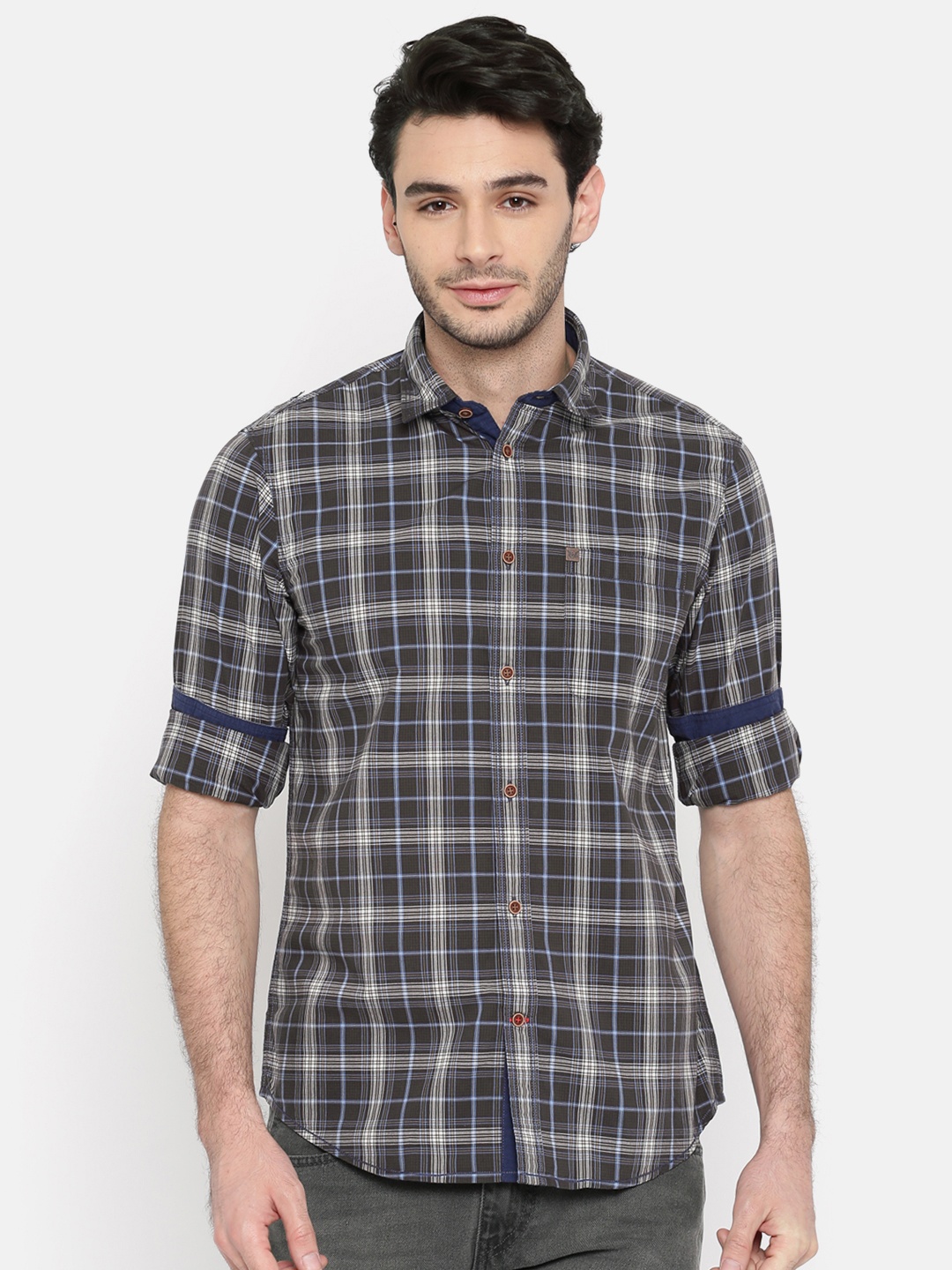

Arrow Blue Jean Co. Men Brown & Blue Slim Fit Checked Casual Shirt