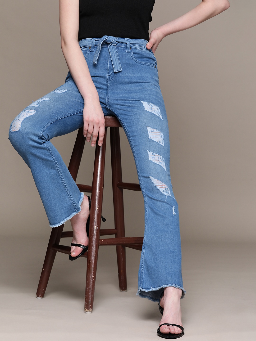 

bebe Women Denim Daze High-Rise Bootcut Fit Jeans with Belt, Blue