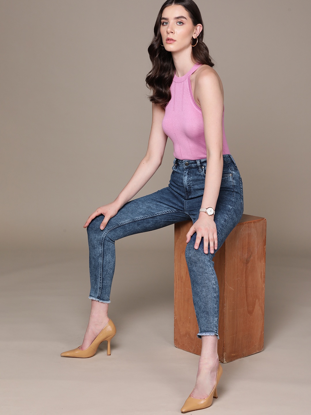 

bebe Women Indigo Denim Daze High-Rise Super Skinny Stretchable Jeans, Navy blue