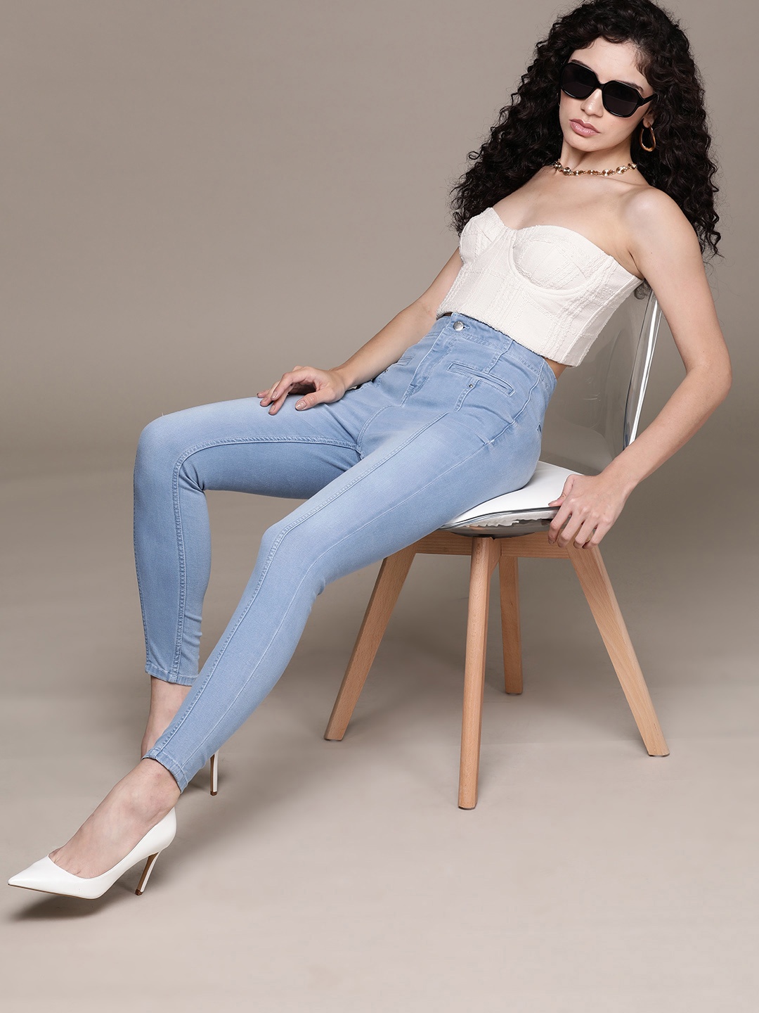 

bebe Women Denim Daze Super Skinny Fit High-Rise Stretchable Jeans, Blue