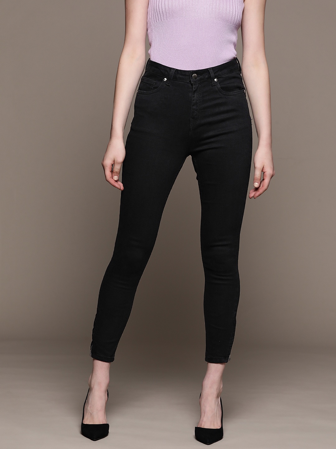 

bebe Women Midnight Black Essential Super Skinny Fit High-Rise Stretchable Jeans