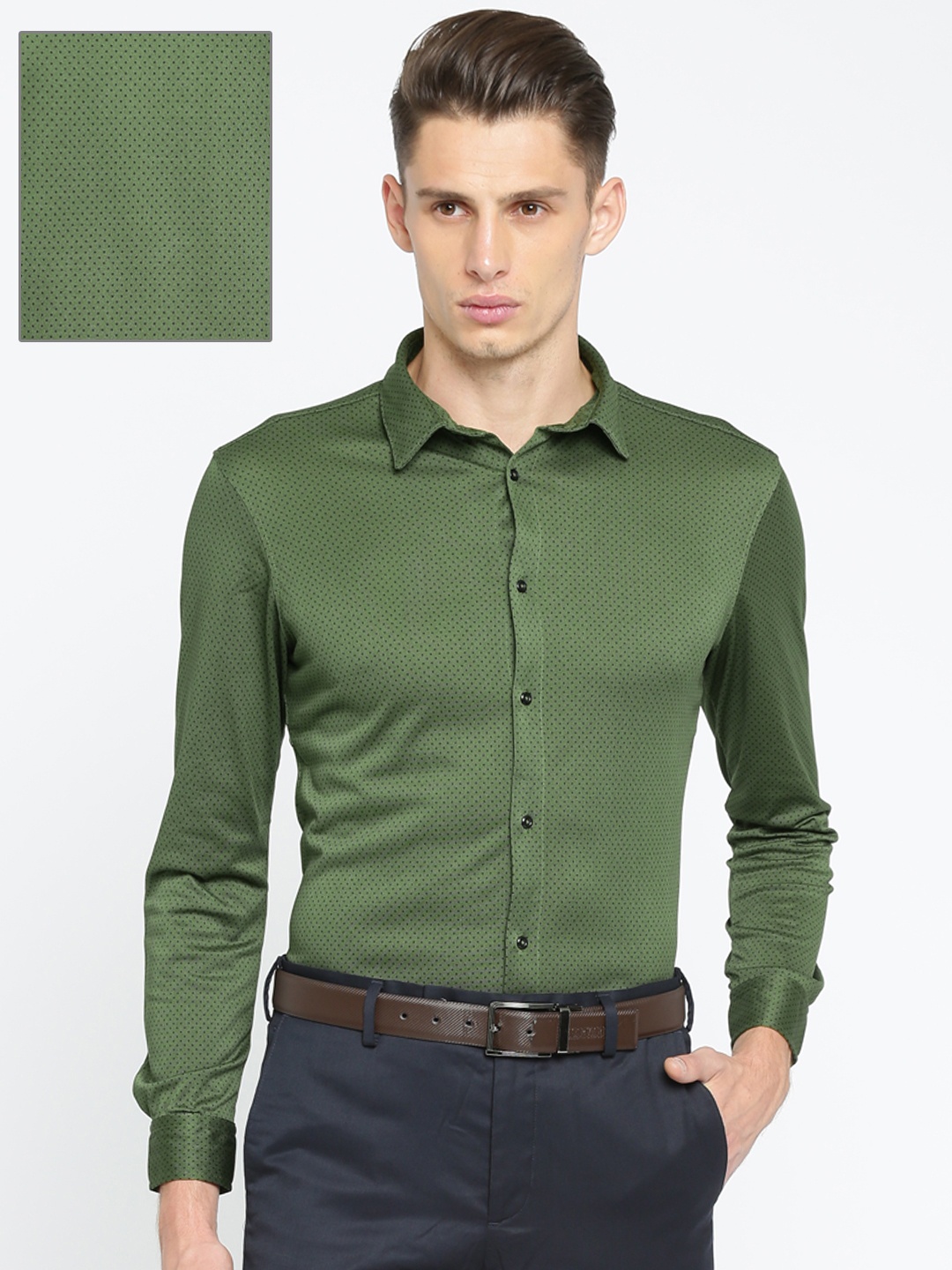 

Arrow New York Men Olive Green Super Slim Fit Printed Formal Shirt