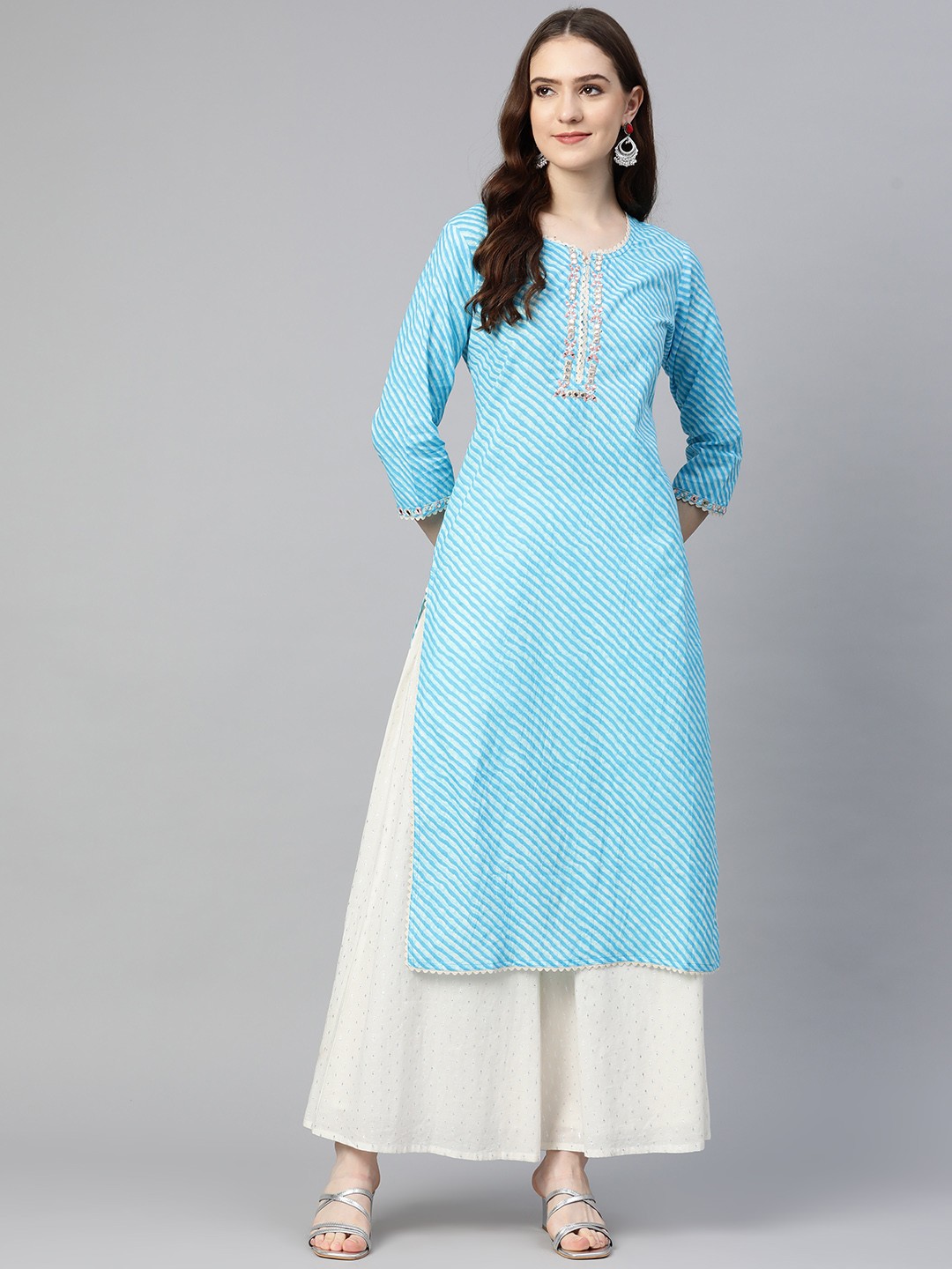 

Readiprint Women Blue Pure Cotton Embroidered Thread Work Kurta