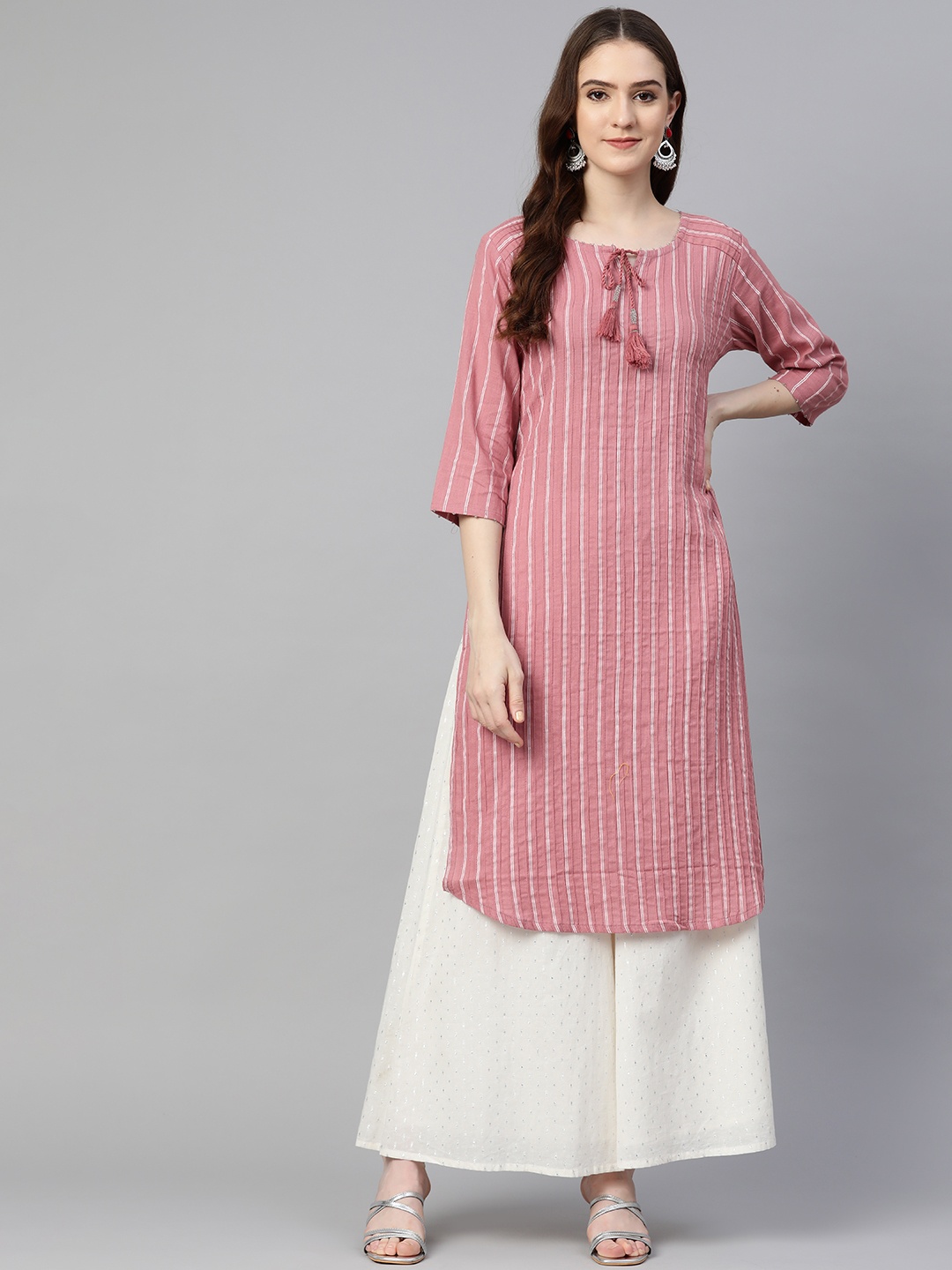 

Readiprint Fashions Women Mauve Pure Cotton Striped Kurta