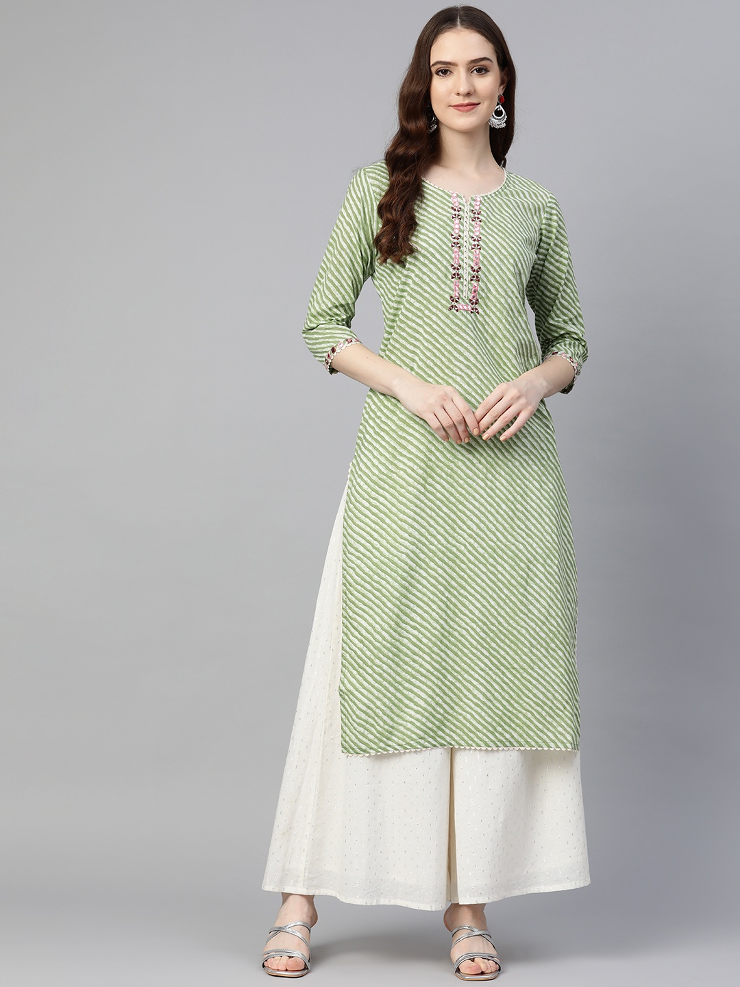 

Readiprint Fashions Women Green Leheriya Embroidered Thread Work Kurta
