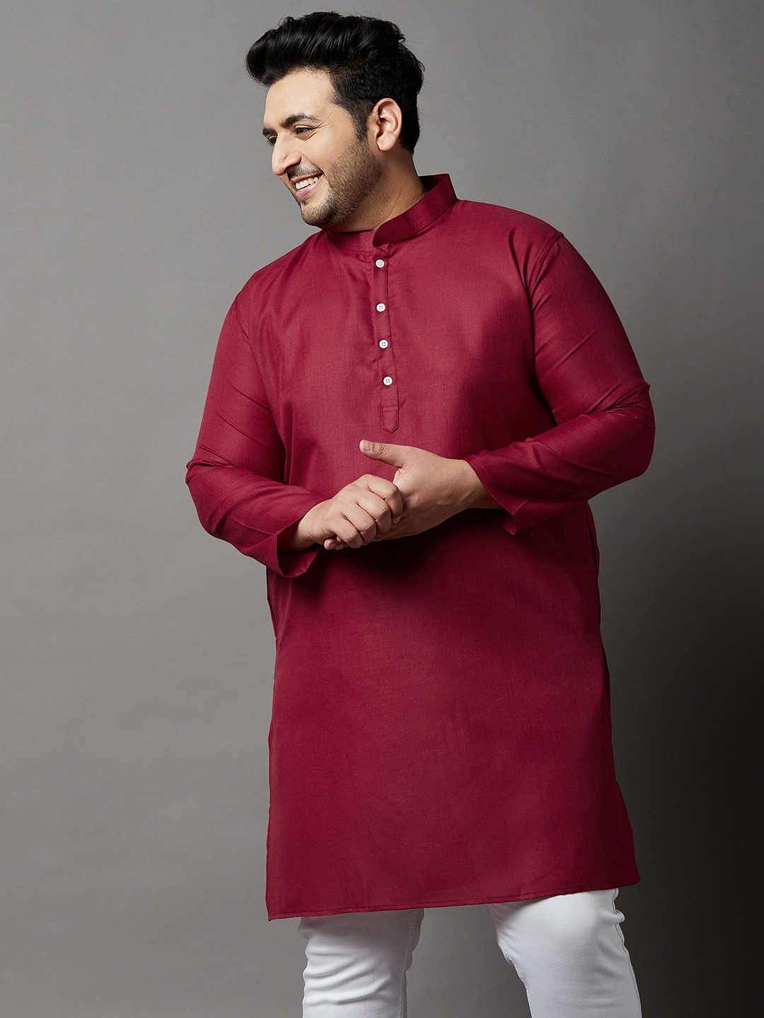 

bigbanana Men Plus Size Maroon Kurta