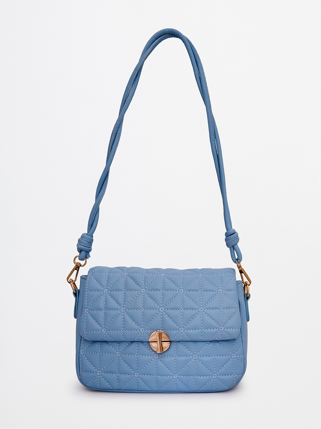 

Global Desi Blue PU Structured Sling Bag with Quilted