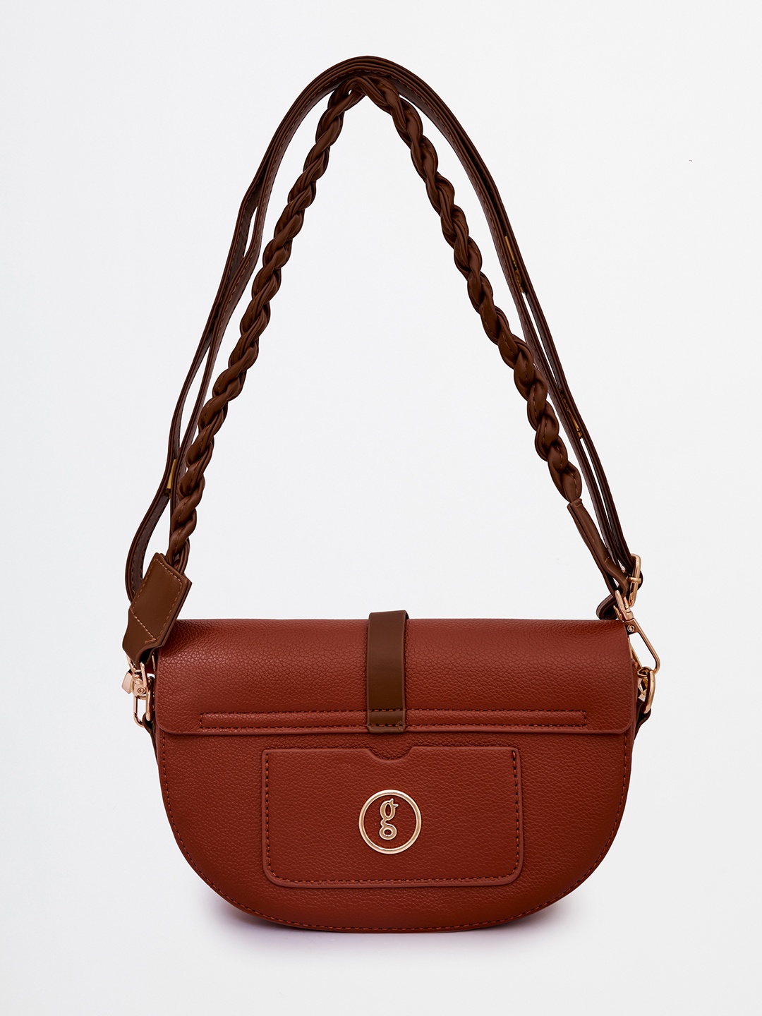 

Global Desi Tan Brown PU Structured Sling Bag