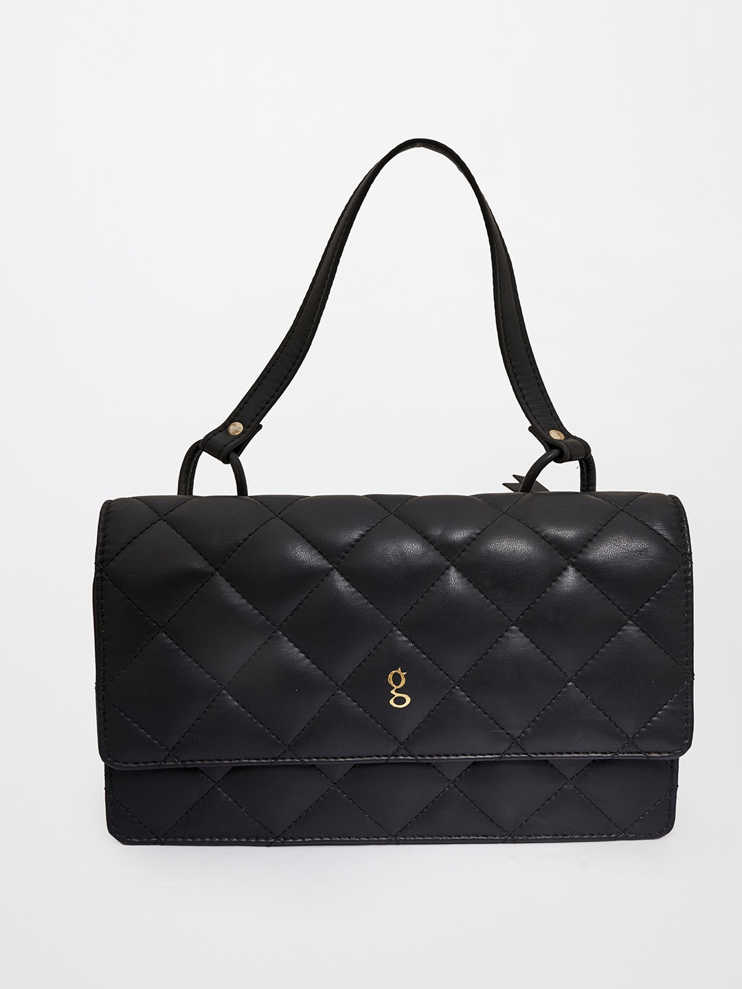 

Global Desi Black Textured Structured Handheld Bag with Quilted