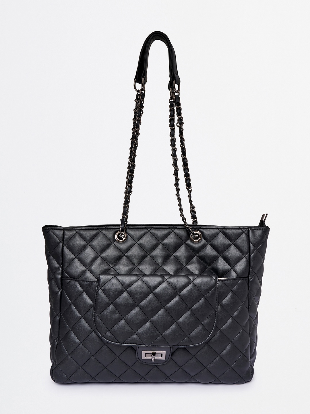 

Global Desi Black Textured Structured Shoulder Bag with Quilted