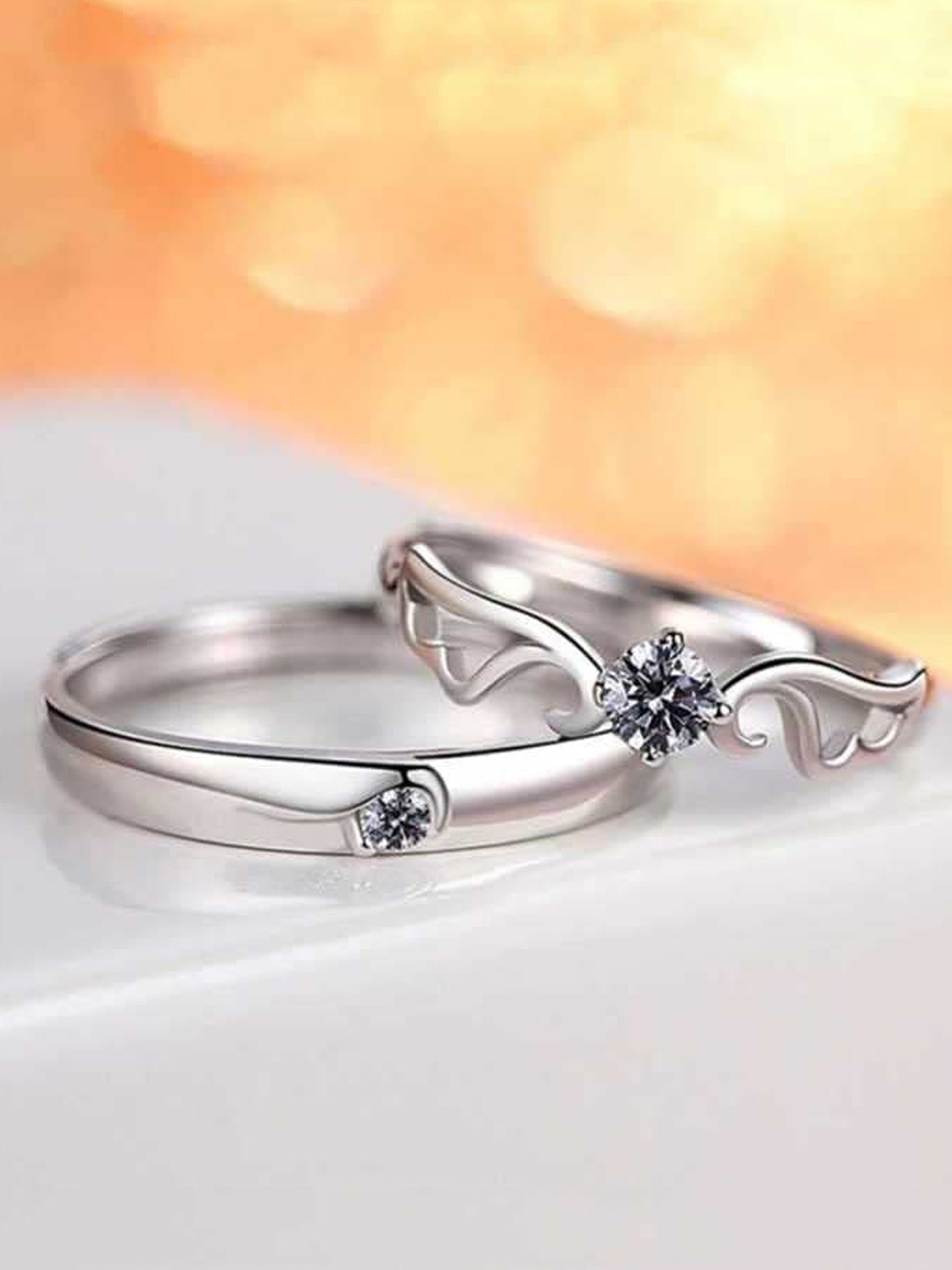 

Fashion Frill Silver-Plated White Crystal Studded Adjustable Couple Finger Rings