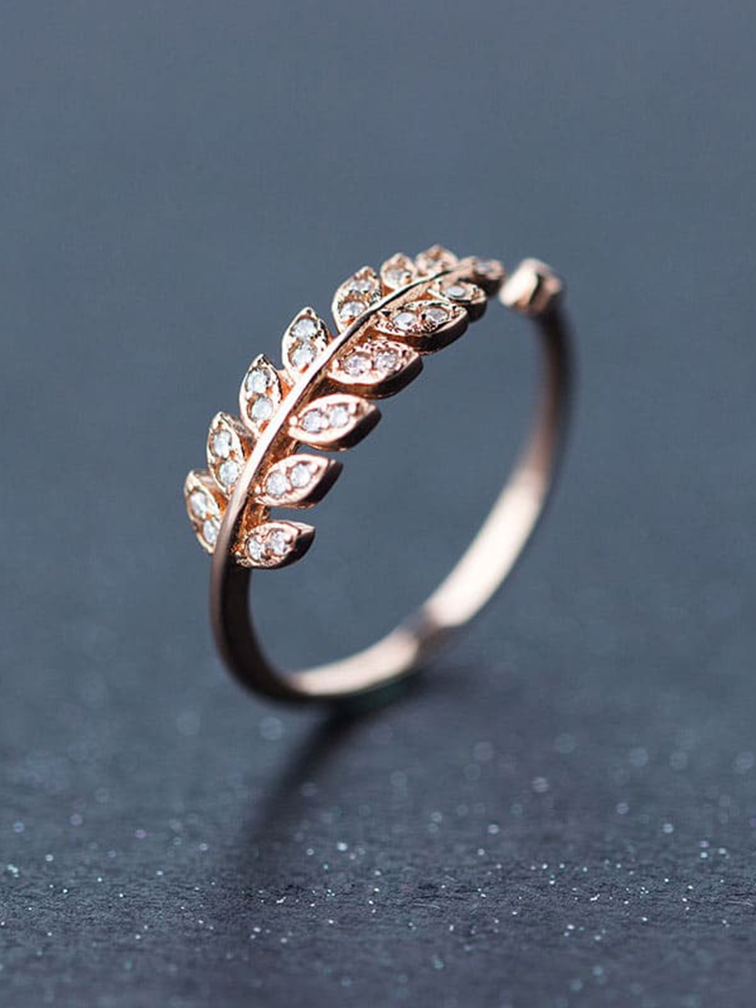 

Fashion Frill Rose Gold-Plated White AD-Studded Adjustable Finger Ring