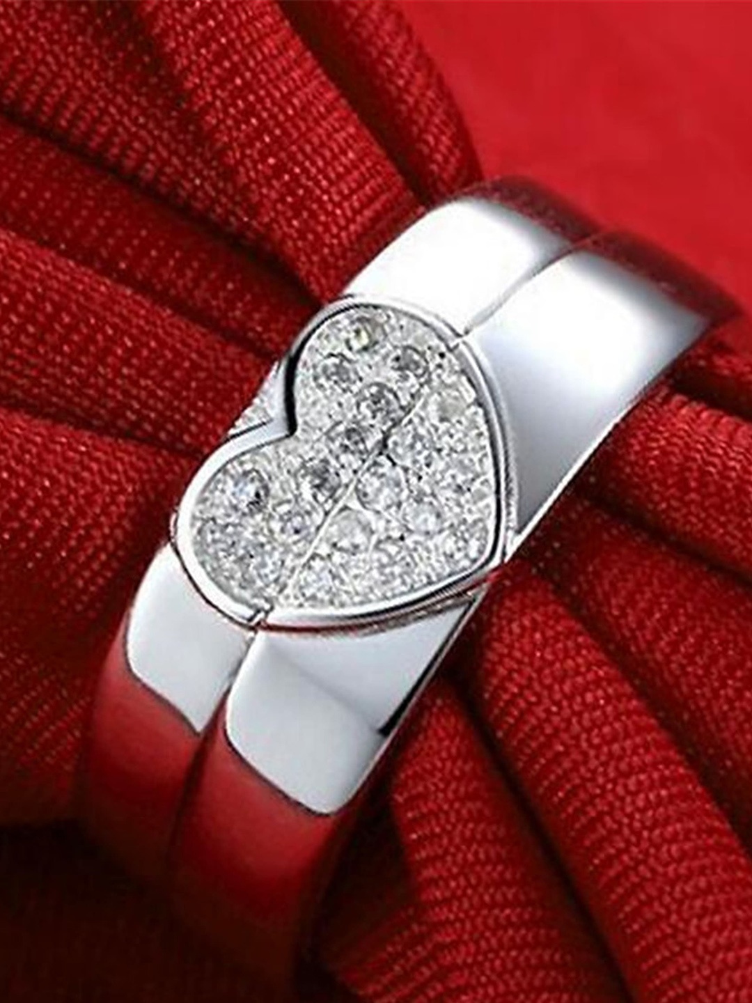 

Fashion Frill Silver-Plated White Crystal Studded King Queen Adjustable Couple Ring