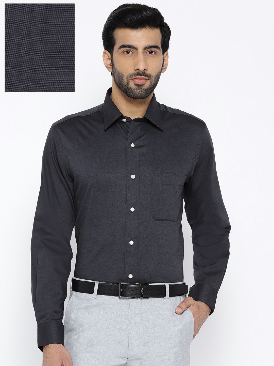 

Arrow Men Charcoal Grey Regular Fit Self Design Formal Shirt