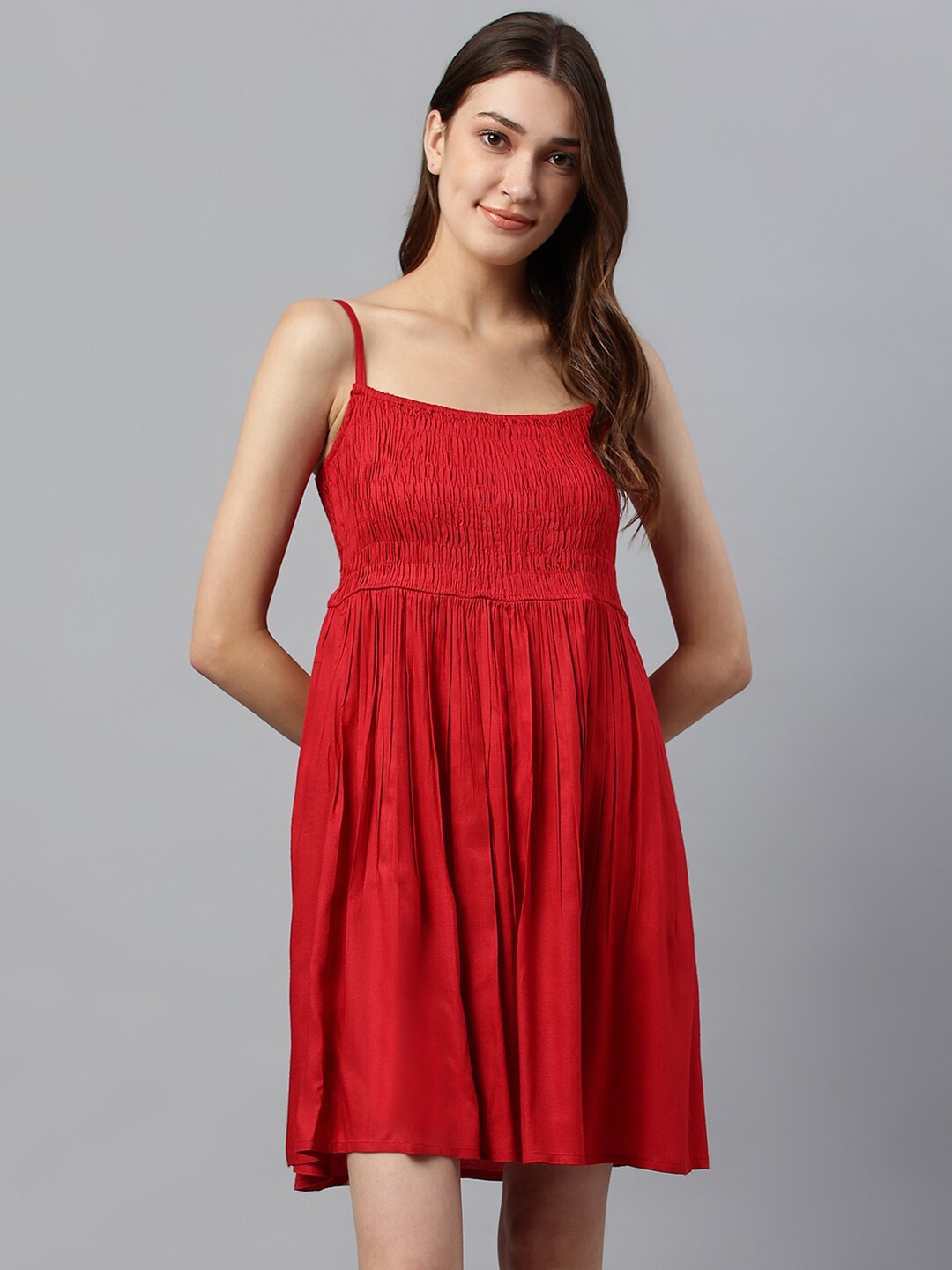 

SHINOY Women Red Solid Baby Doll Night Wear