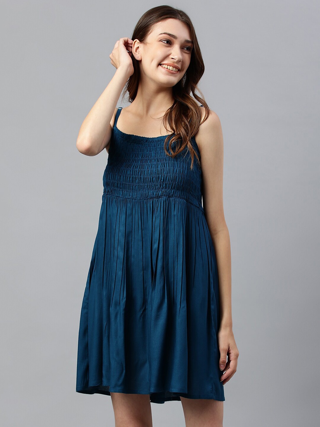 

SHINOY Women Blue Solid Baby Doll Night Wear