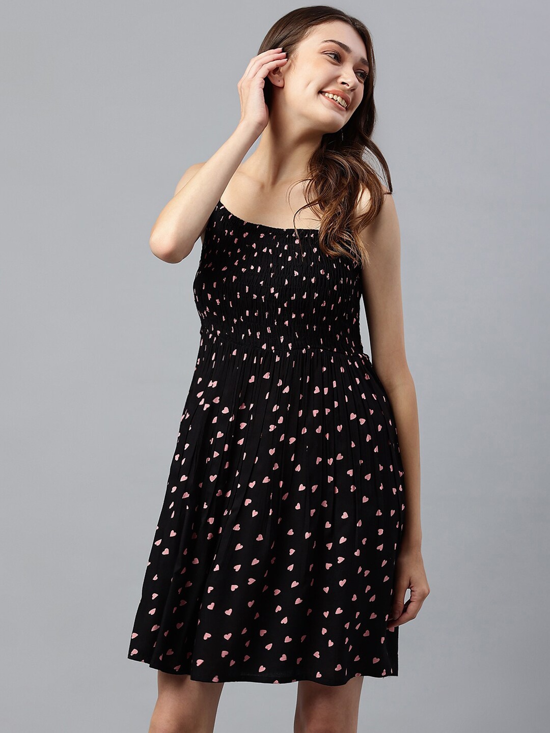 

SHINOY Women Black & Pink Printed Baby Doll Night Wear