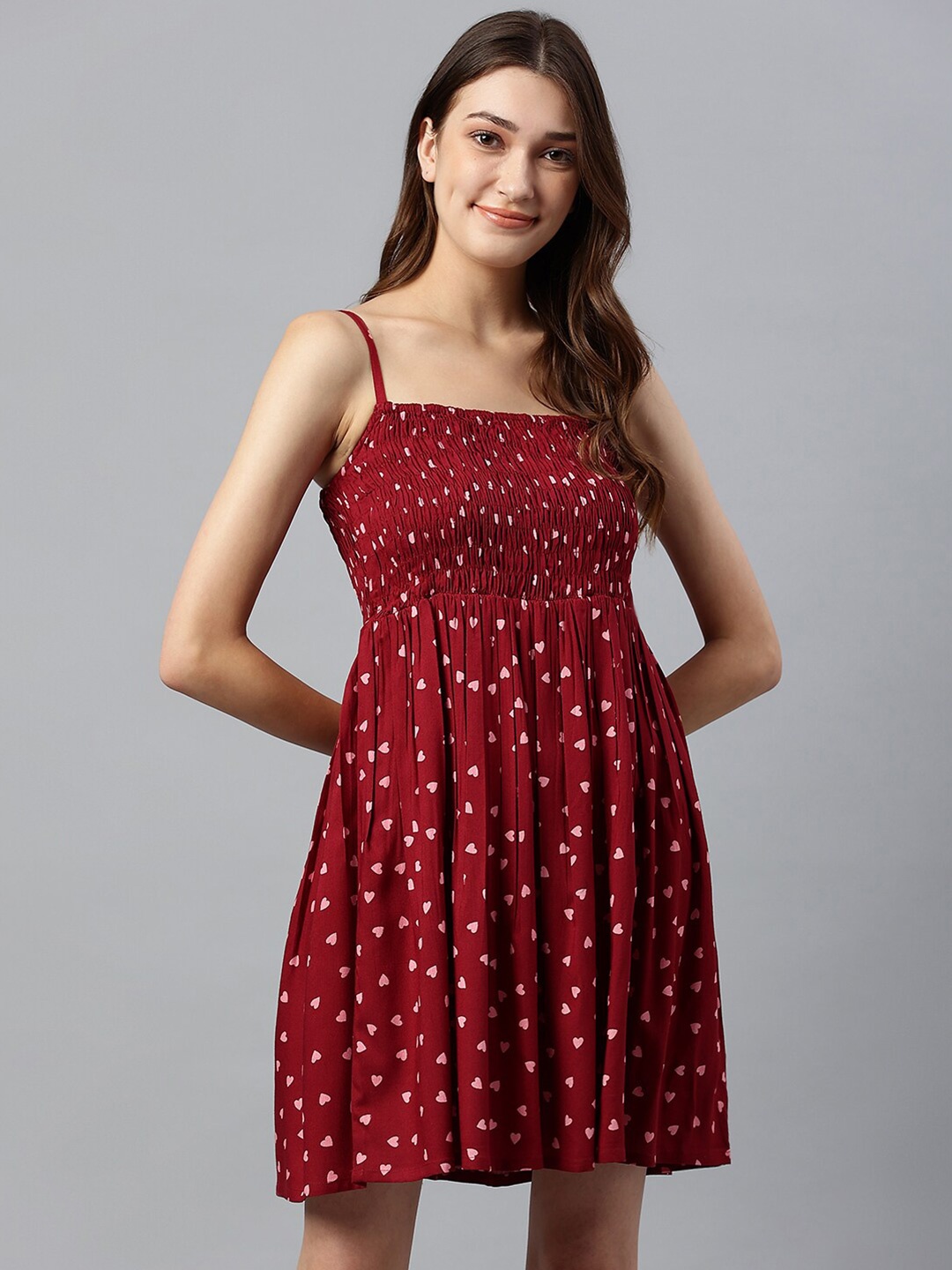 

SHINOY Women Maroon & Pink Printed Dress