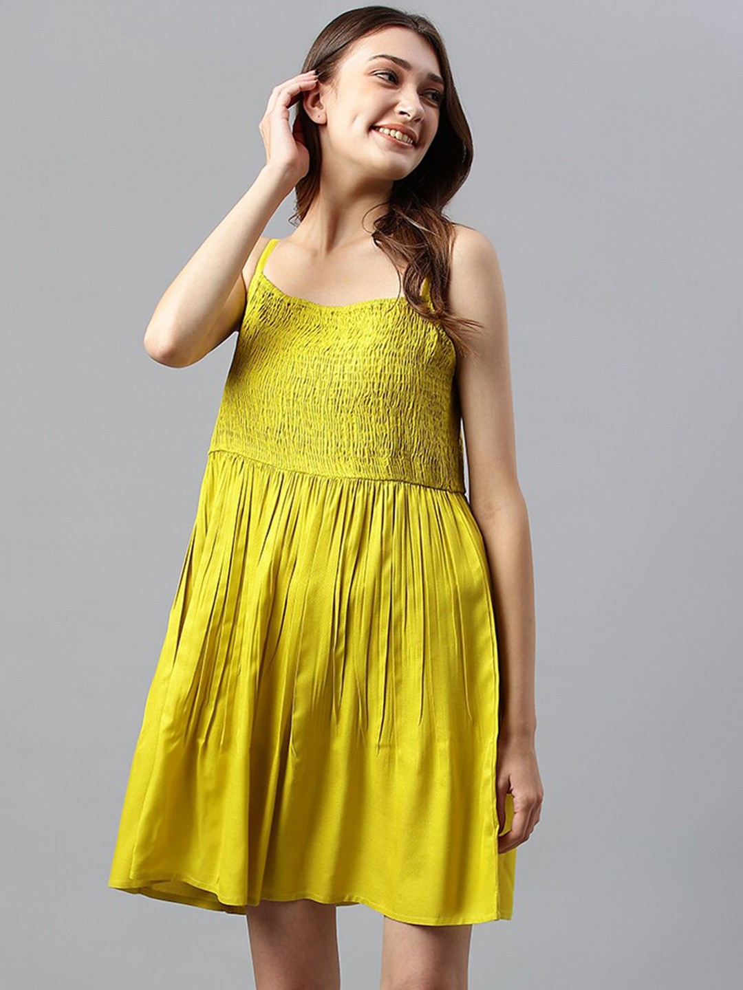 

SHINOY Women Yellow Solid Baby Doll Night Wear