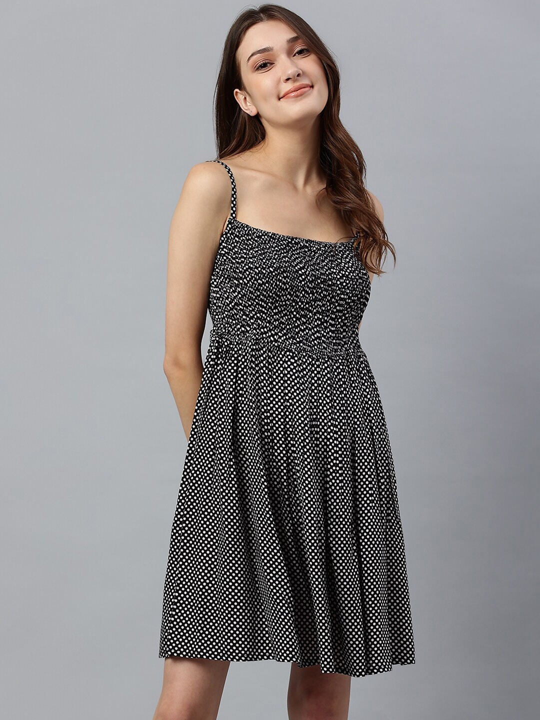 

SHINOY Women Black & White Printed Baby Doll Night Wear
