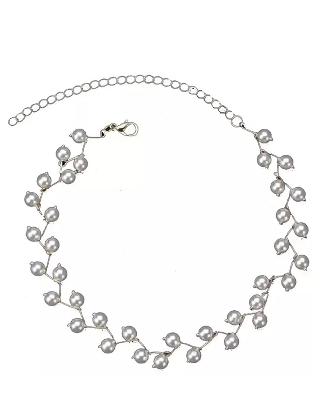 

The Pari Women Silver-Toned & White Pearl Studded Designer Choker Necklace