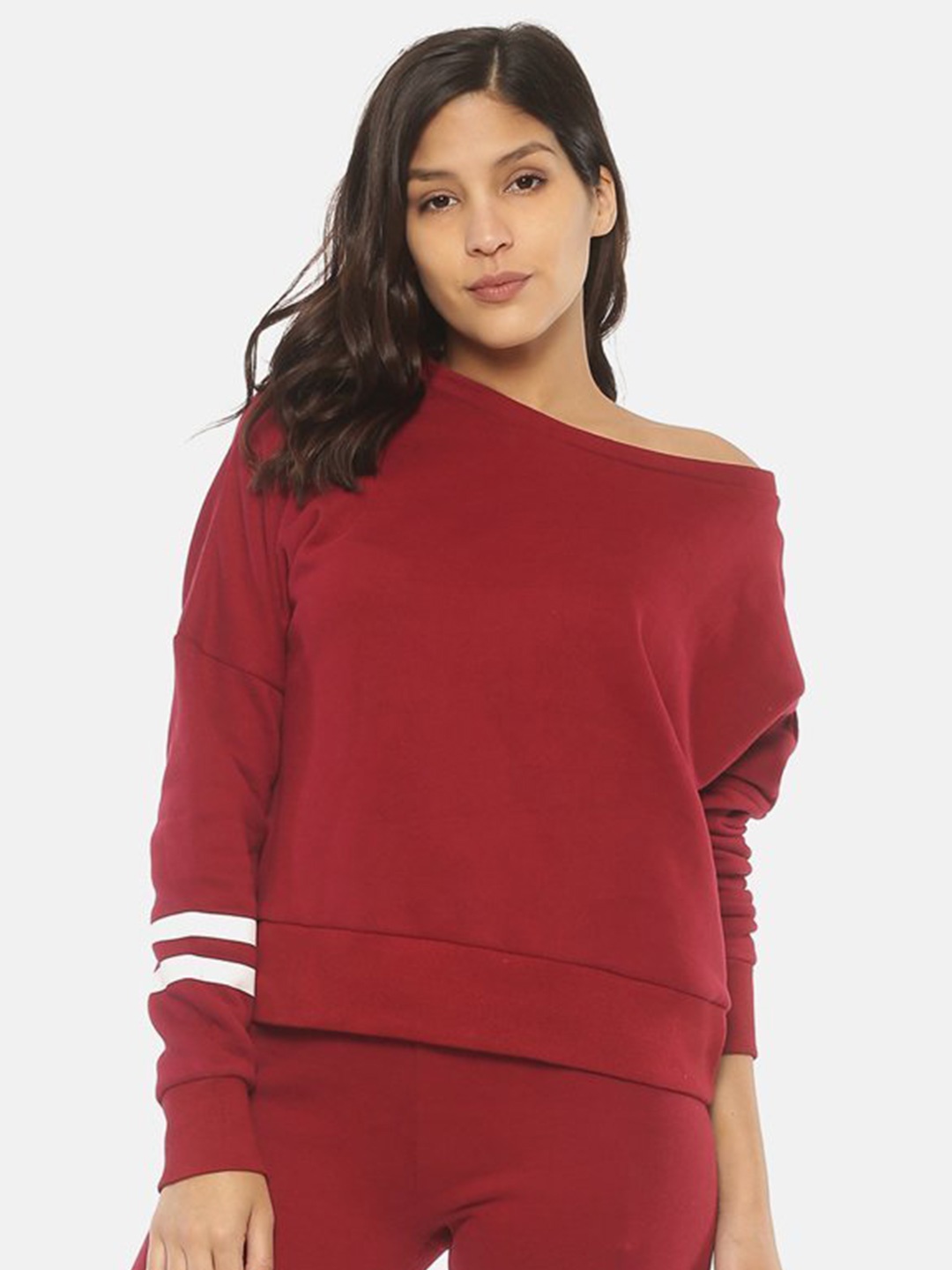 

HERE&NOW Women Maroon Solid Cotton Sweatshirt