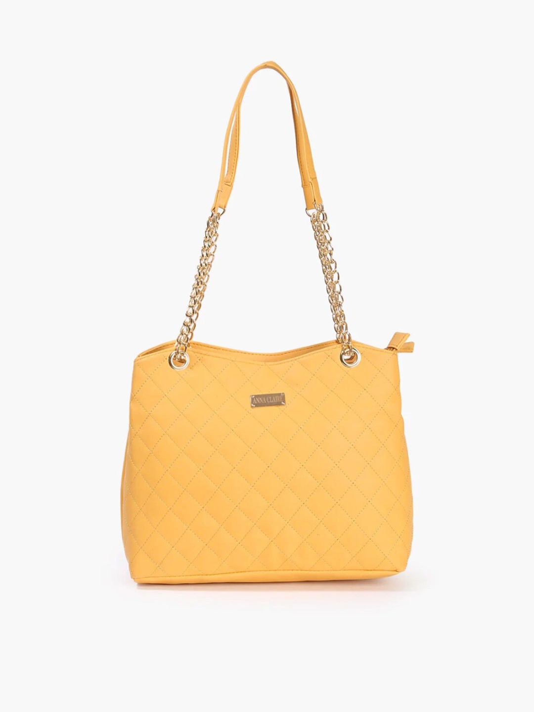 

Anna Claire Yellow PU Structured Shoulder Bag with Quilted