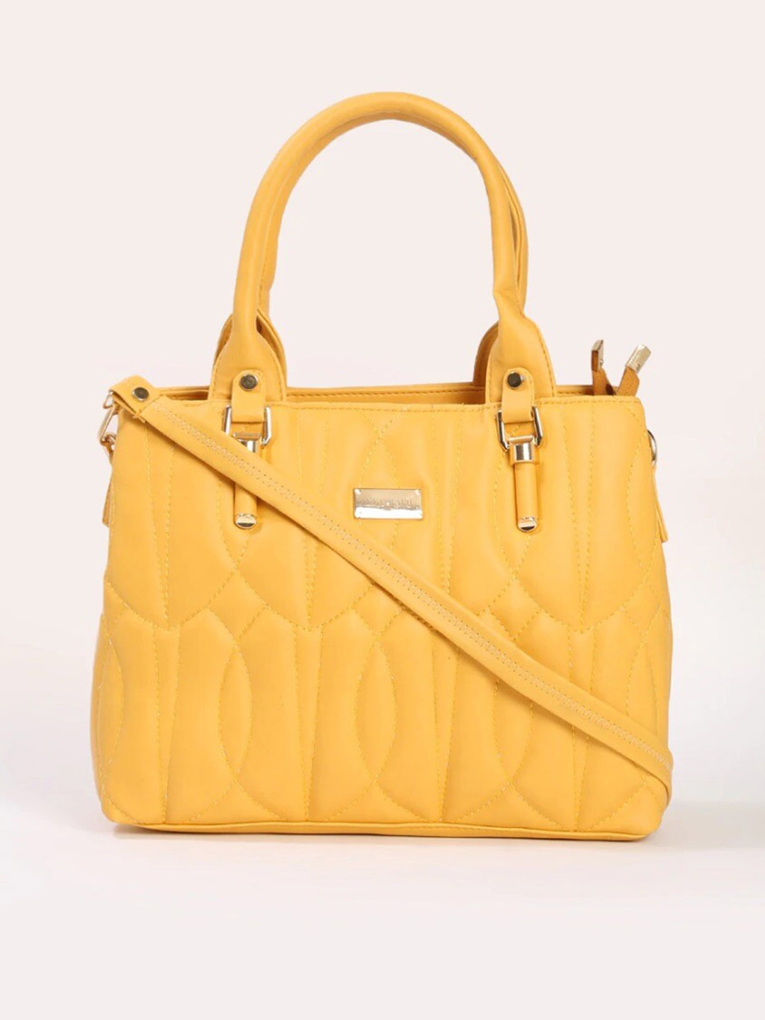 

Anna Claire Yellow Textured PU Structured Handheld Bag with Quilted