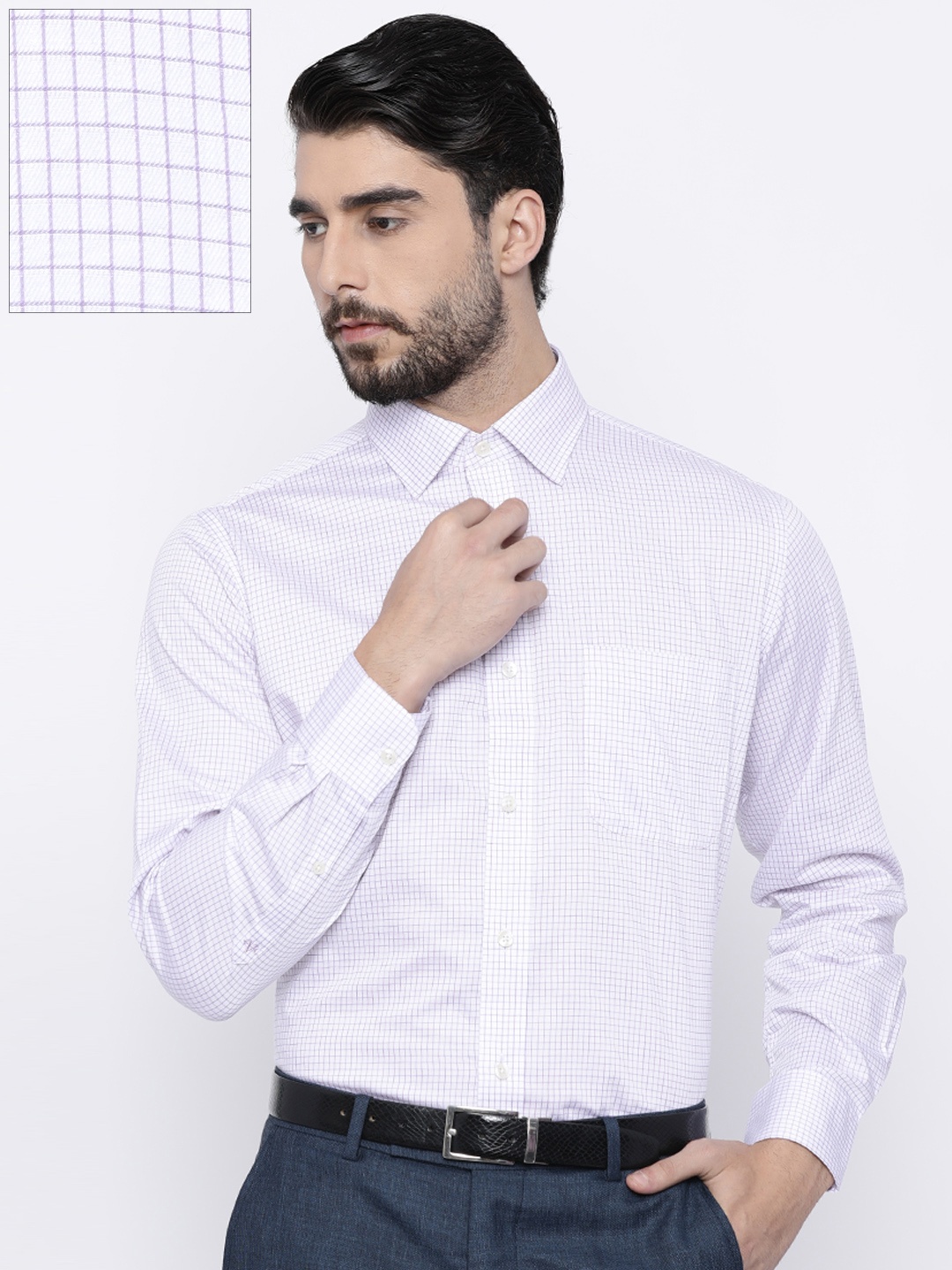 

Arrow Men White & Lavender Regular Fit Checked Formal Shirt