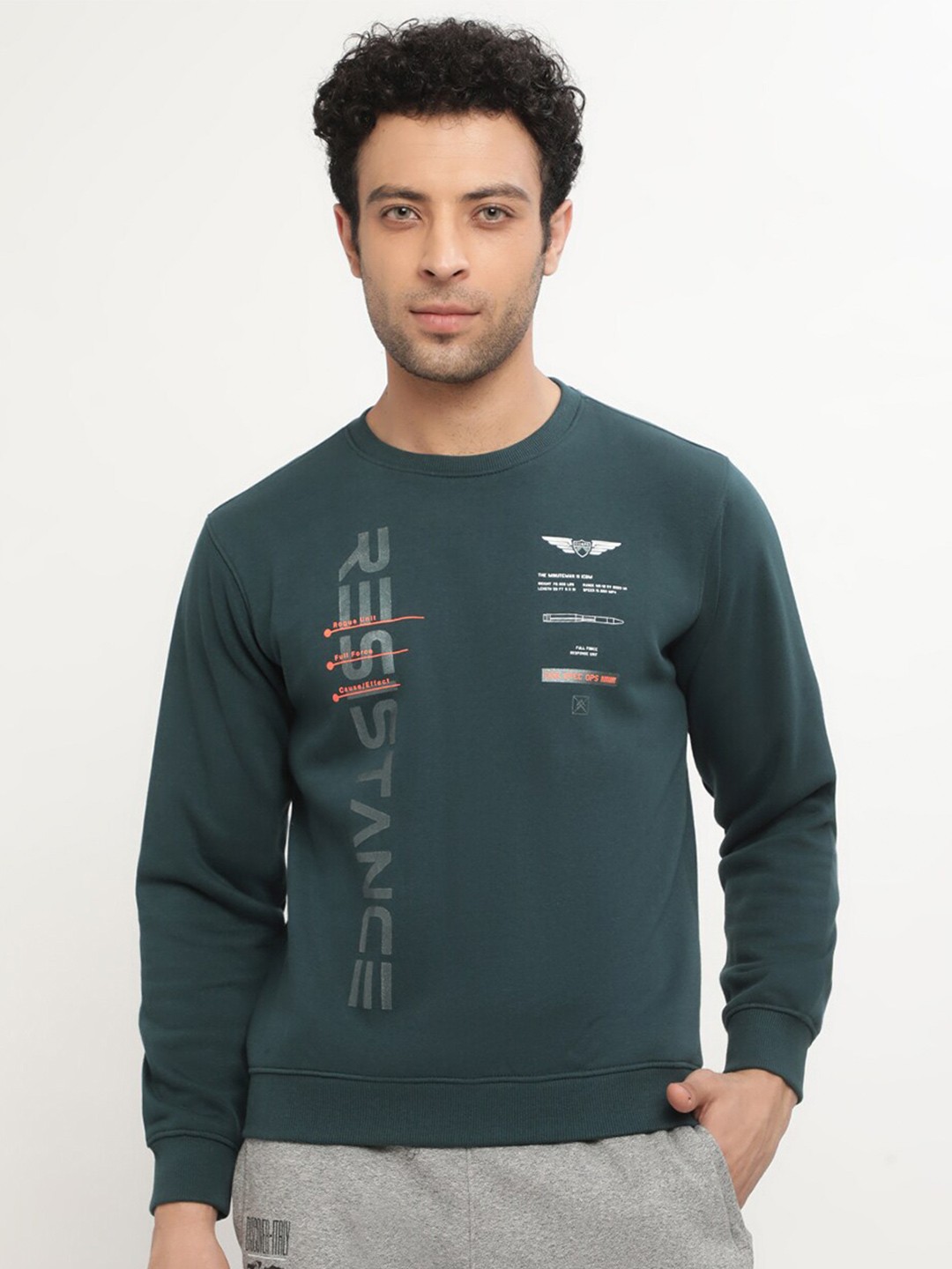 

Octave Men Green Printed Fleece Sweatshirt