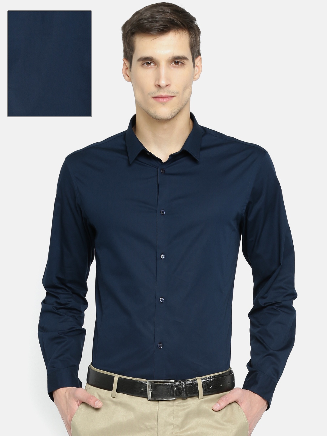 

Arrow New York Men Navy Snug Fit Solid Formal Shirt, Navy blue
