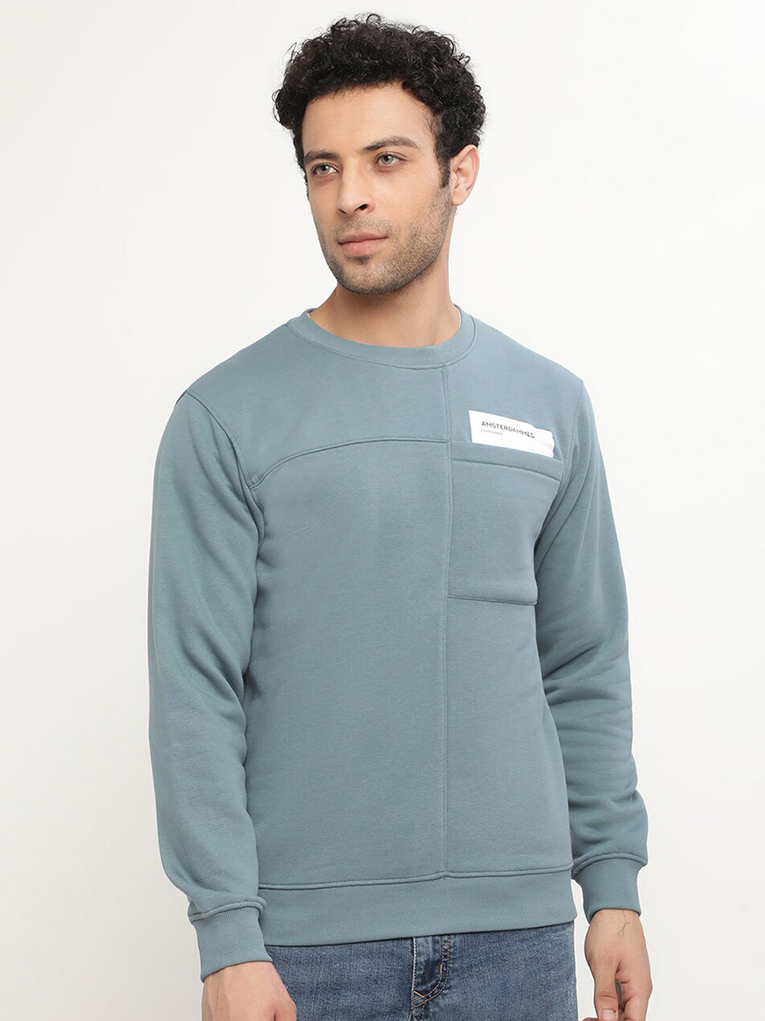 

Octave Men Plus Size Blue Fleece Sweatshirt